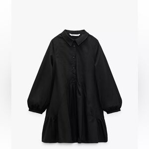 ZARA Poplin Shirt Black Long-Sleeve Dress
